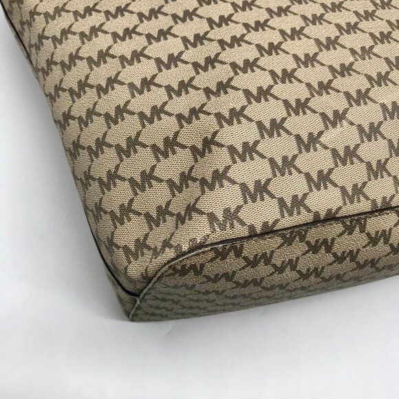 Michael Kors Beige Canvas And Red Leather Trim Monogram Tote Bag - Picture 9 of 10